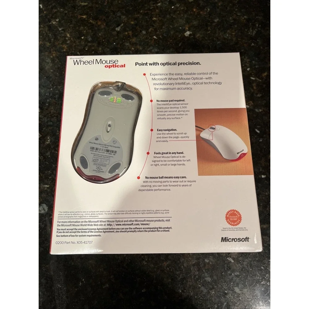 Microsoft Wheel Mouse Optical X05-41707 - USB PS/2 - New Sealed